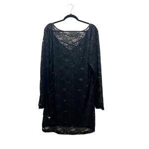 Fox & Royal City Chic Black Lace Sheer Chemise Stretch Long Sleeves Pullover XXL